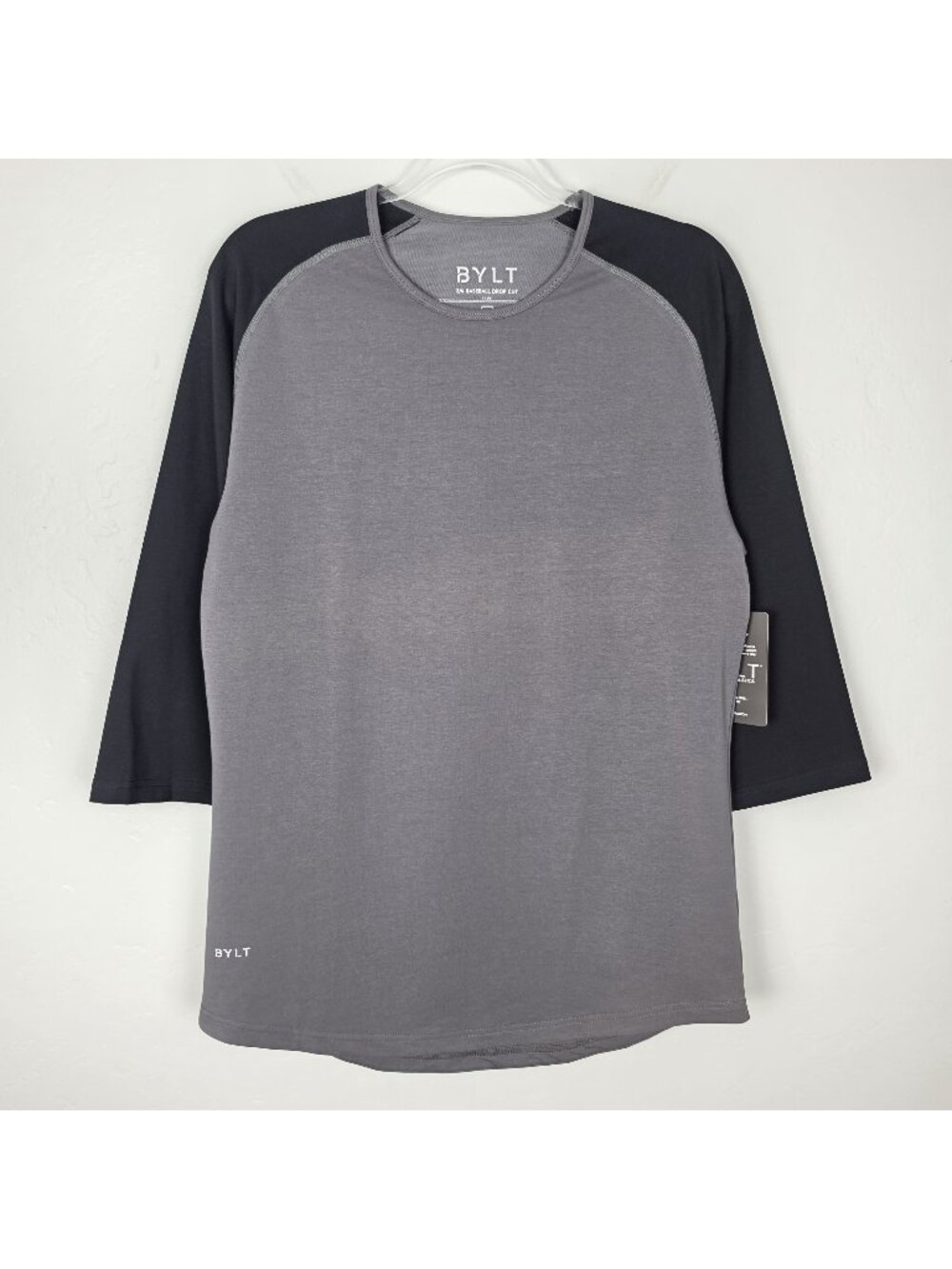 BYLT 3/4 Baseball Drop Cut Lux 3/4 Reglan Sleeve Gray Black Size M NWT